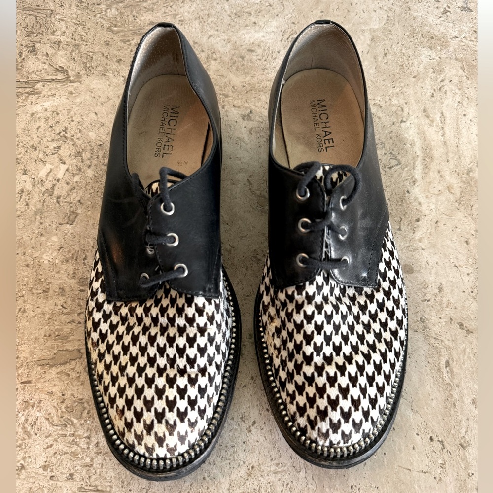 🍁50% Off Rdy 4 Fall Sale MICHAEL KORS Calf Hair Zipper Lined Hounds Tooth Oxford